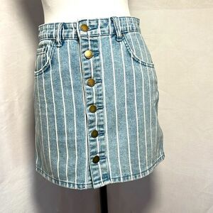 Vintage Billabong Acid Wash Pinstriped Button Front Denim Mini Jean Skirt Sz 27